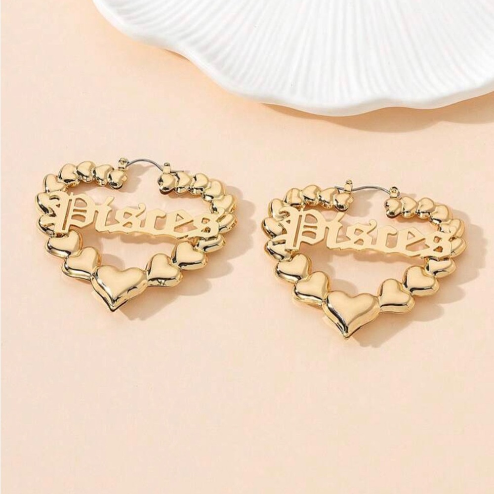 Pisces Zodiac Sign Hoop Earrings - Picture 1 of 2